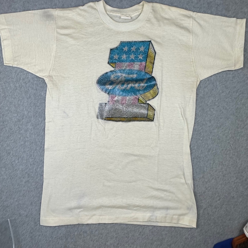 Vintage 1970s Ford Glitter Graphic‎ T-Shirt Small